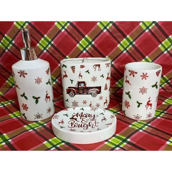 Christmas Bathroom Accessory Sets of 4, Reindeer Christmas Bathroom Decor - Picture 3 of 9
